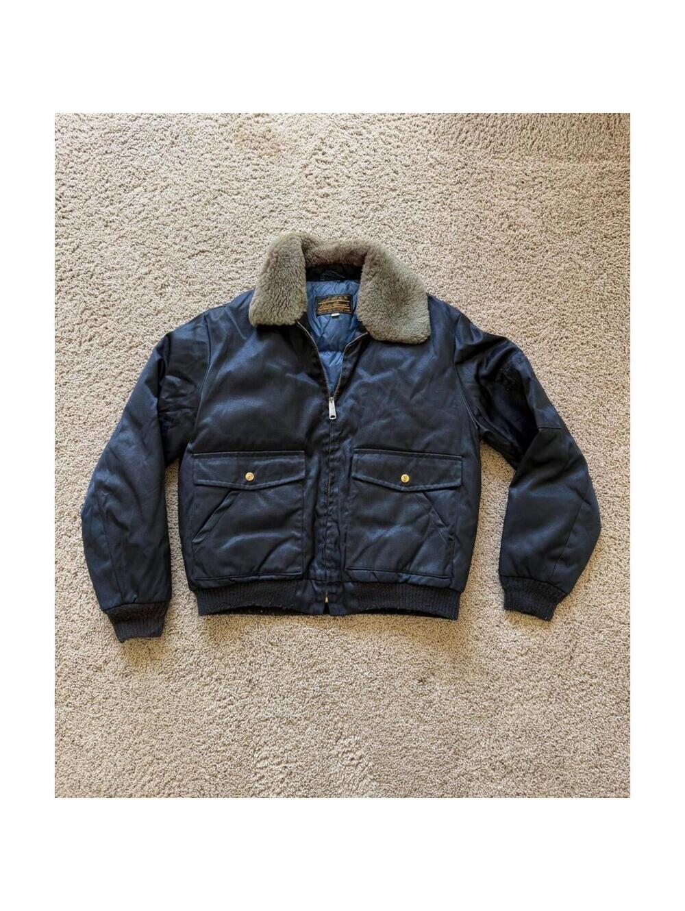 Vtg Eddie Bauer Expedition Goose Down Bomber jacket blue Medium Talon Zipper men